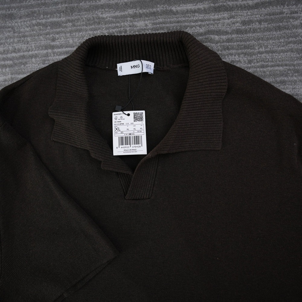 Mango Man MNG Brown Knit Polo Shirt Short Sleeve XL 57010745 Pino New With Tags